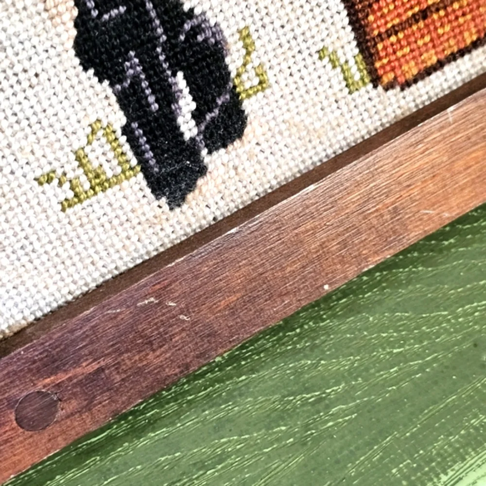 Vintage Needlework c1950 Amish Midcentury Embroidery Wood Frames Country Decor